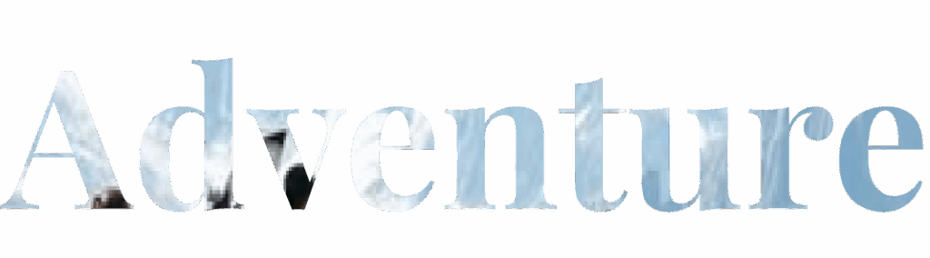 Text graphic featuring the word "adventure" in a light blue color with a cloud-like texture, symbolizing exploration and travel themes.