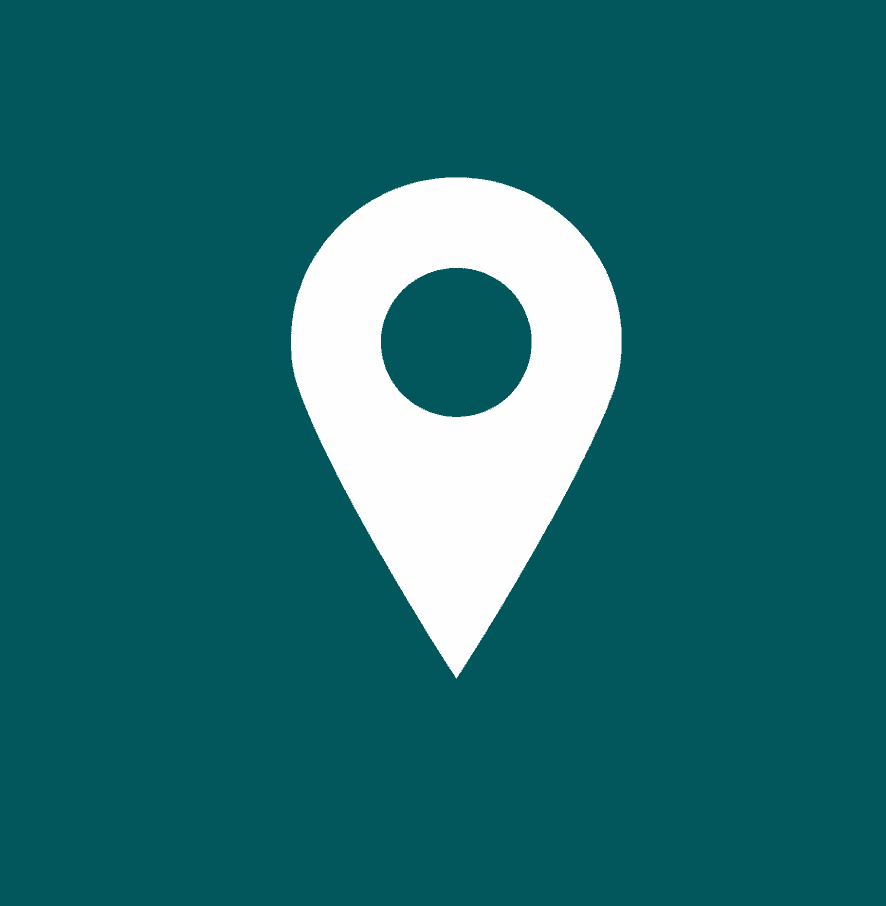 White location pin icon on a teal background, symbolizing navigation and mapping services.