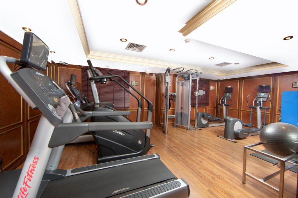 Exercise equipment in the Dallah Taibah Hotel fitness centre