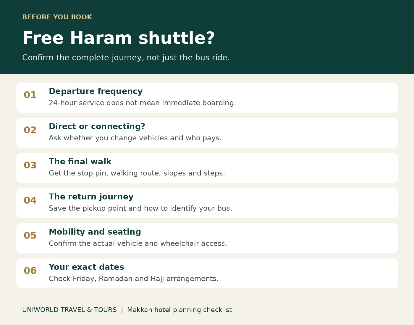 Six checks before booking a free Haram shuttle hotel